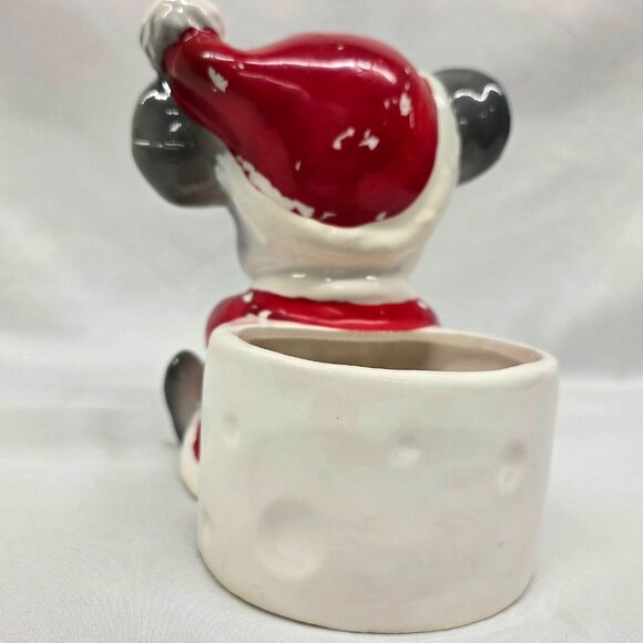 Vintage Japan Christmas Santa Mouse 6" Ceramic Planter Candy Dish Hat Kitschy - Picture 3 of 9